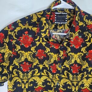 Denim and Flower Ricky Singh Mens Button Front Shirt L Short Sleeve 100% Cotton